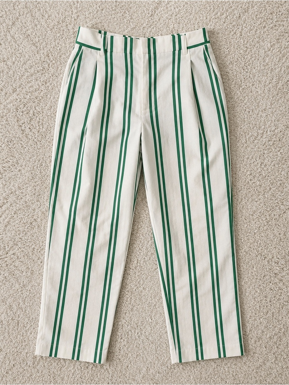 Topshop Women’s Pants 10 Green White Stripe Tapered Leg Linen Viscose - Picture 3 of 9